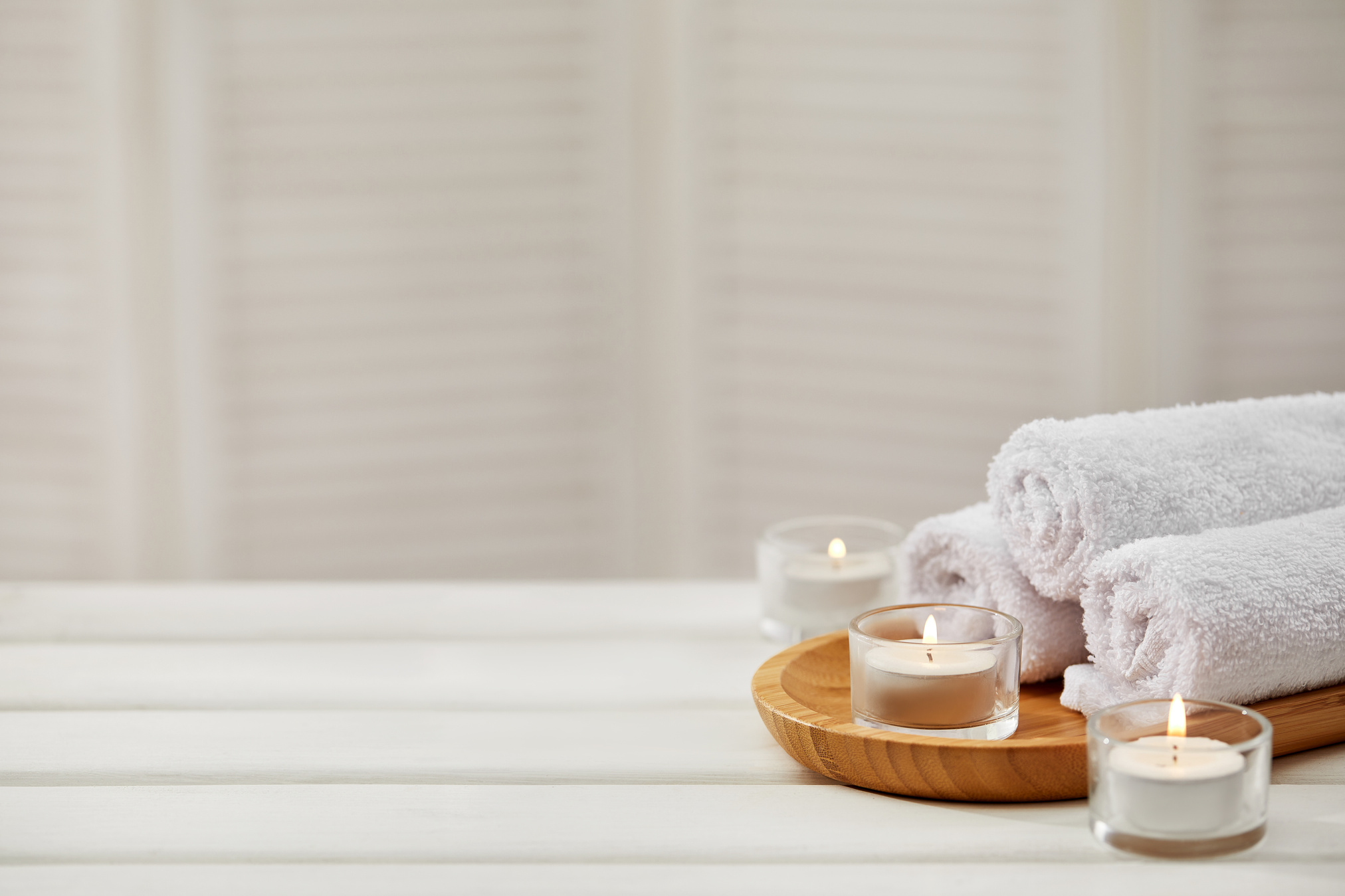 Spa treatments on white wooden table